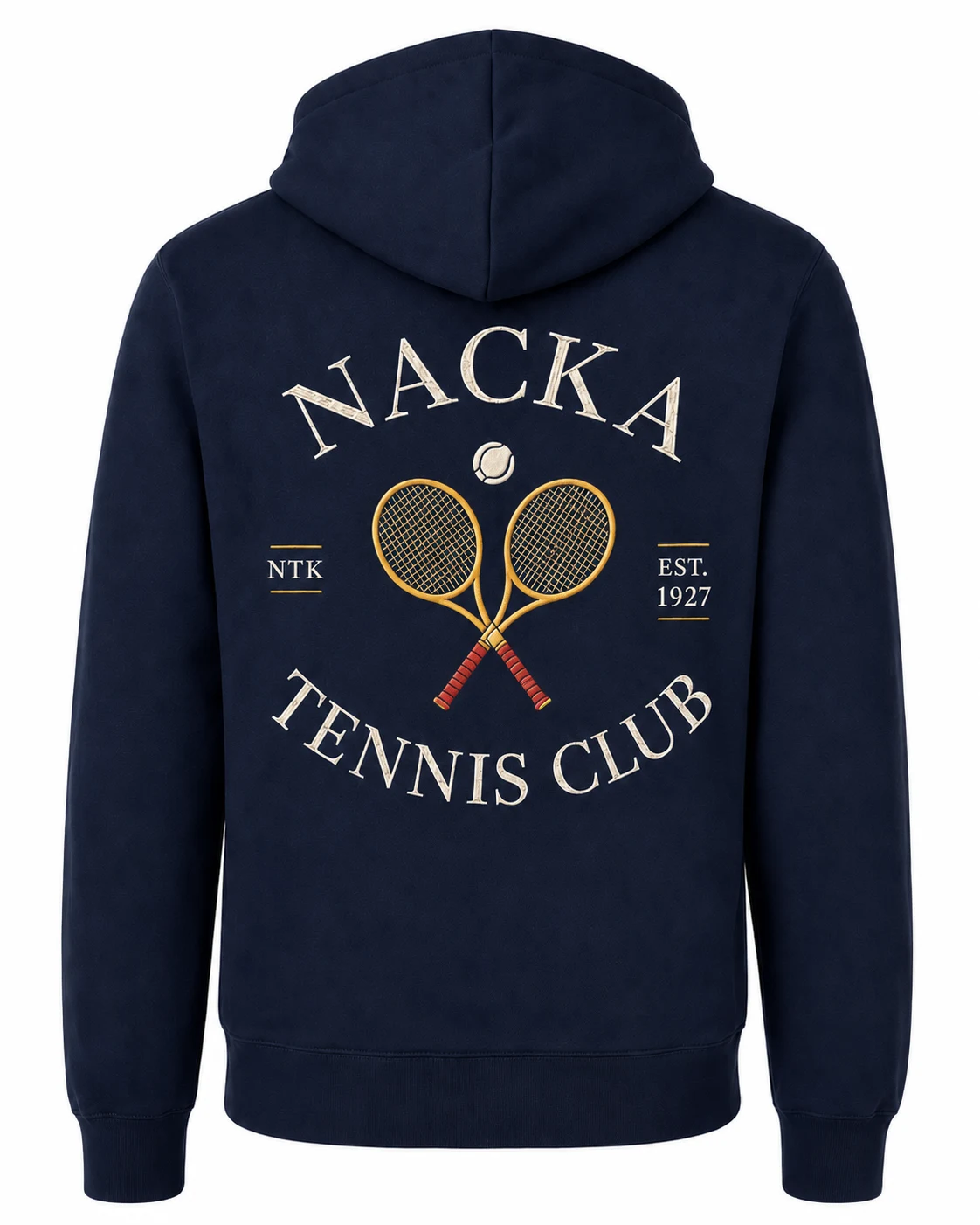 Navy hoodie med broderat klubbtryck för Nacka Tennis Club